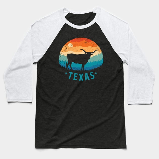 Texas Longhorn Retro Sunset Baseball T-Shirt by TigerTom